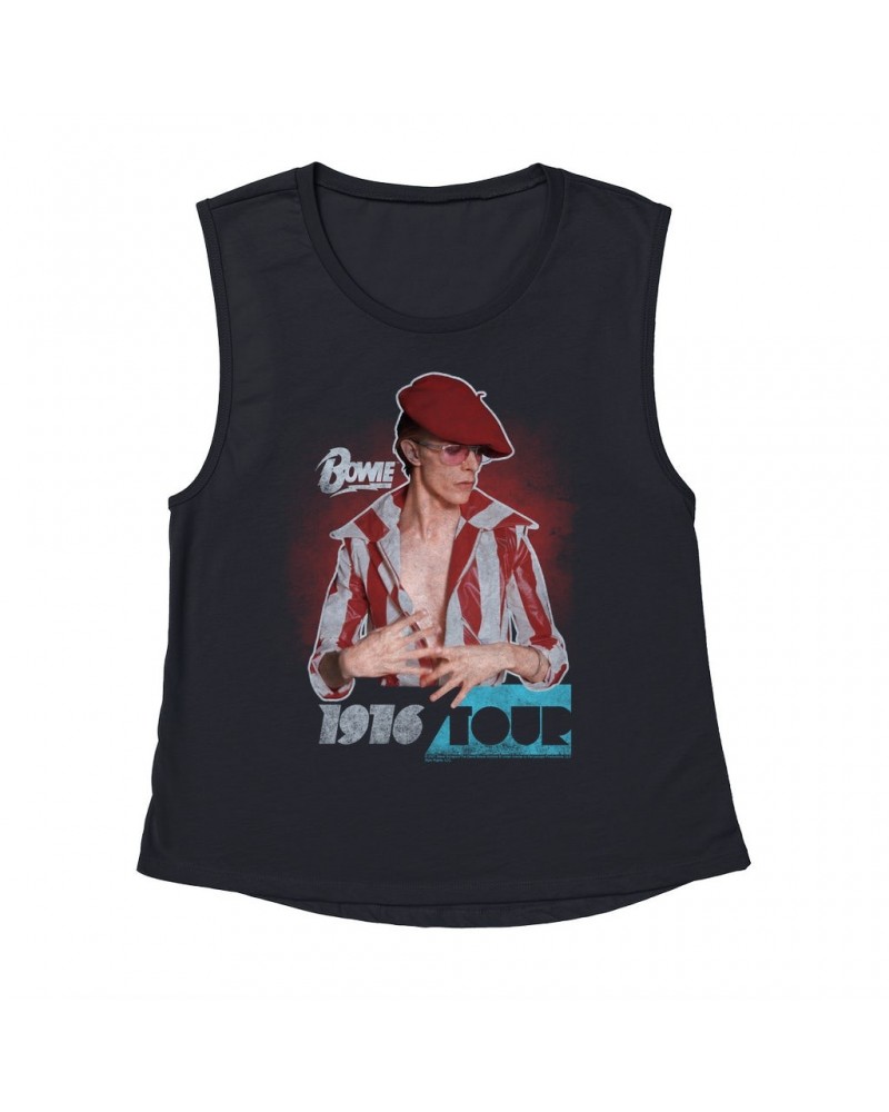 David Bowie Ladies' Muscle Tank Top | 1976 Tour Photo Image Shirt $10.54 Shirts