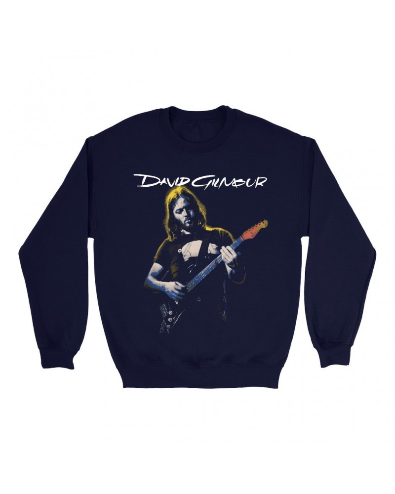 David Gilmour Sweatshirt | 1977 Color Tinted Photo With Logo Sweatshirt $14.33 Sweatshirts