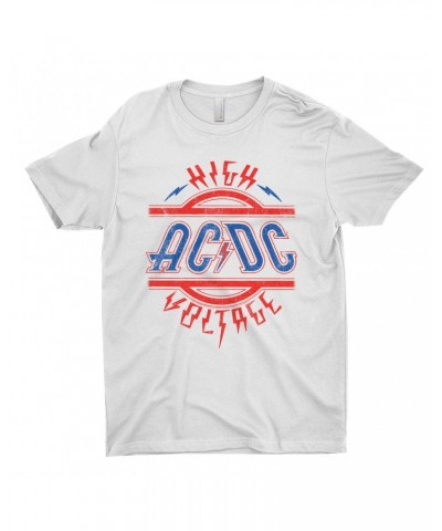 AC/DC T-Shirt | Red and Blue High Voltage Distressed Shirt $9.48 Shirts