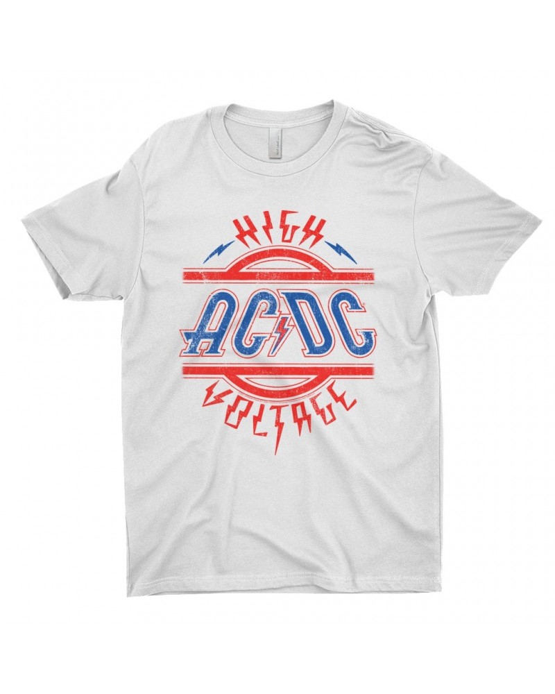 AC/DC T-Shirt | Red and Blue High Voltage Distressed Shirt $9.48 Shirts