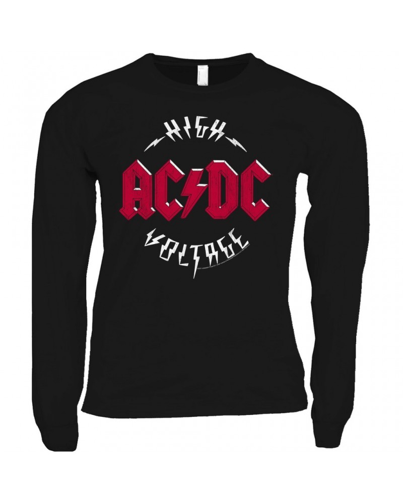 AC/DC Long Sleeve Shirt | High Voltage Red Logo Distressed Shirt $11.68 Shirts