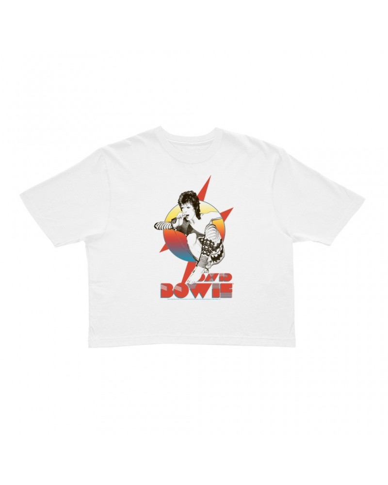 David Bowie Ladies' Crop Tee | Bowie Performing Colorful Design Crop T-shirt $12.67 Shirts