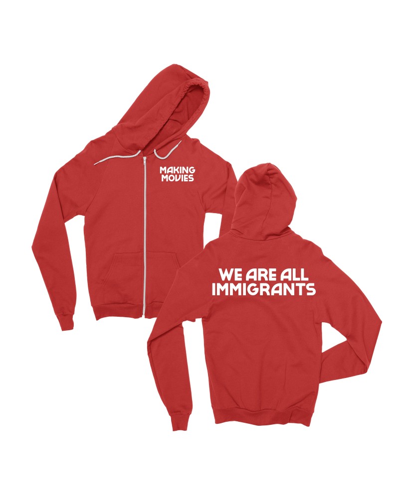 Making Movies We Are All Immigrants Hoodie - Red $20.24 Sweatshirts