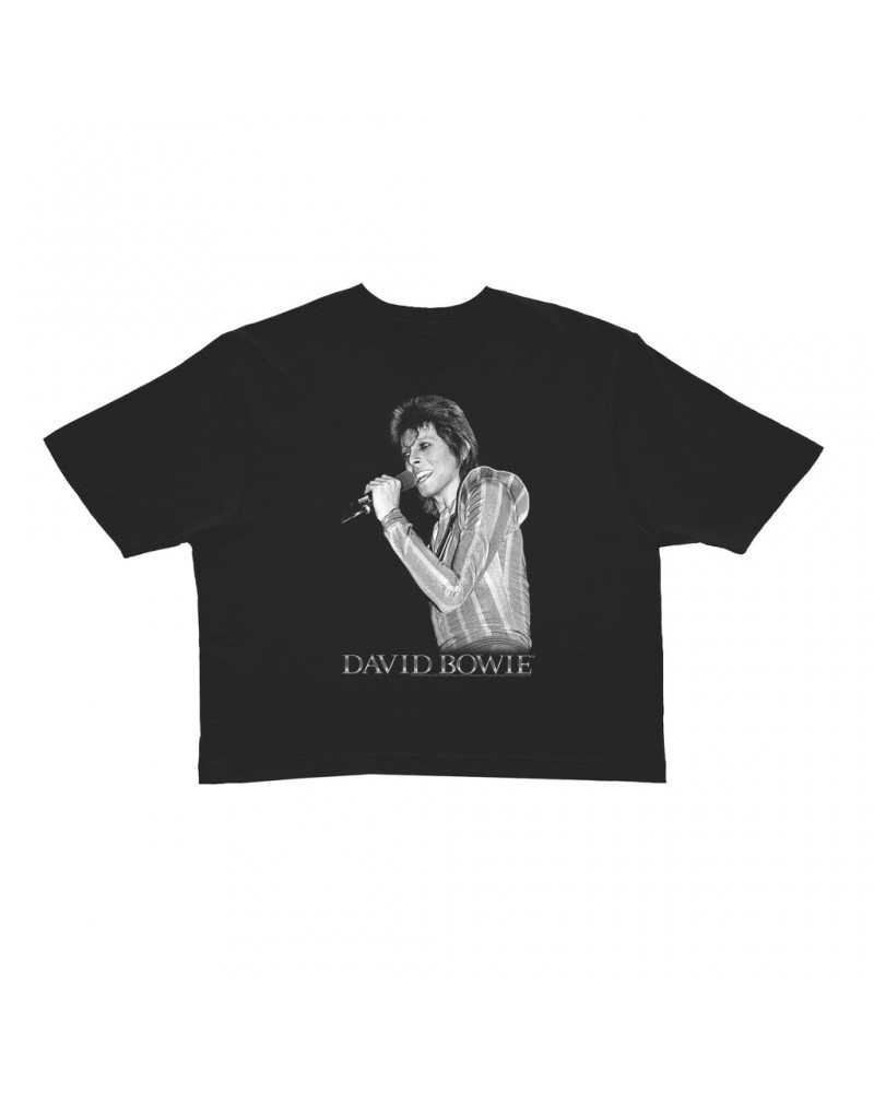 David Bowie Ladies' Crop Tee | Ziggy Stardust On Stage Singing Crop T-shirt $12.40 Shirts