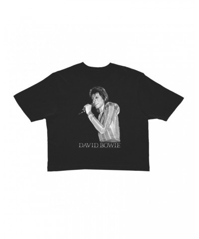 David Bowie Ladies' Crop Tee | Ziggy Stardust On Stage Singing Crop T-shirt $12.40 Shirts