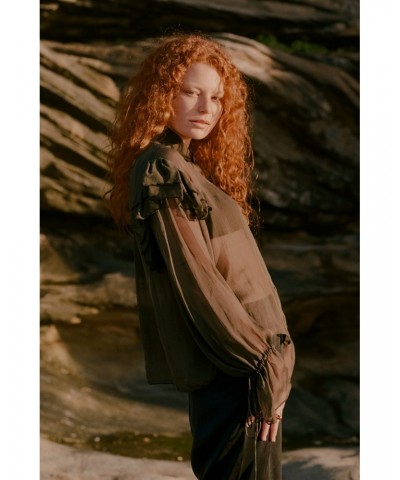 Annie Hamilton Ruffle Shirt // Olive $93.71 Shirts