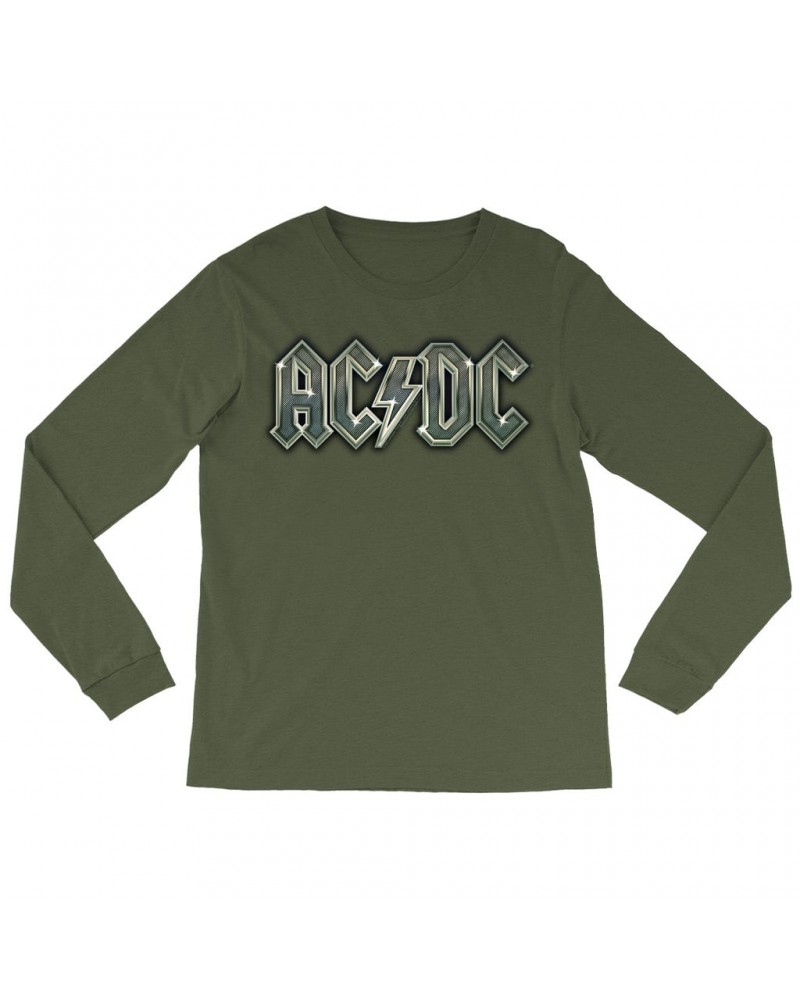 AC/DC Heather Long Sleeve Shirt | Metal Metallic Logo Shirt $11.38 Shirts