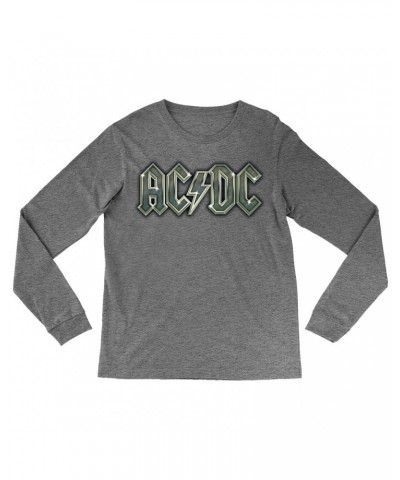 AC/DC Heather Long Sleeve Shirt | Metal Metallic Logo Shirt $11.38 Shirts